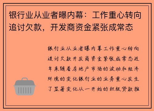 银行业从业者曝内幕：工作重心转向追讨欠款，开发商资金紧张成常态