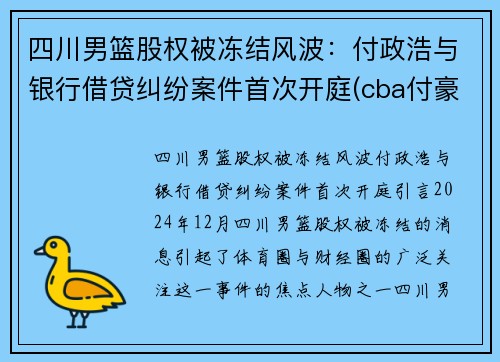 四川男篮股权被冻结风波：付政浩与银行借贷纠纷案件首次开庭(cba付豪是辽宁哪里人)