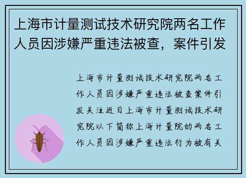 上海市计量测试技术研究院两名工作人员因涉嫌严重违法被查，案件引发关注