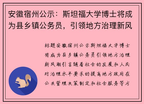 安徽宿州公示：斯坦福大学博士将成为县乡镇公务员，引领地方治理新风潮