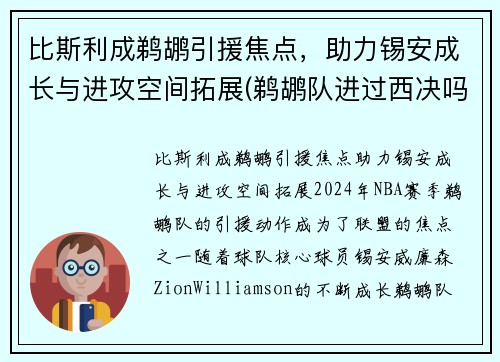 比斯利成鹈鹕引援焦点，助力锡安成长与进攻空间拓展(鹈鹕队进过西决吗)